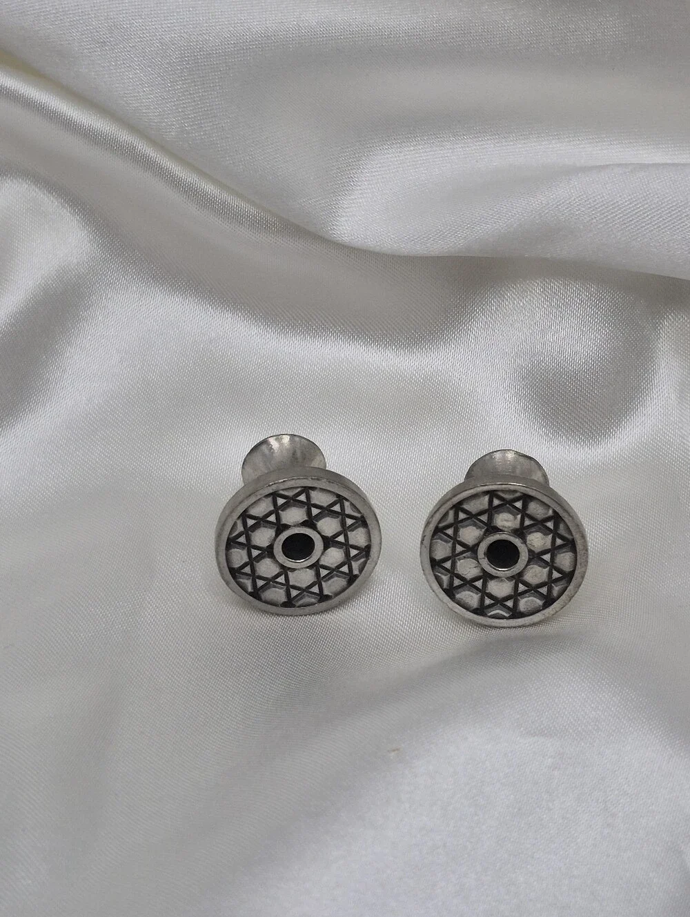 Pewter Geometric Round Stud Cuff Links Collar Tuxedo Formal Wear Jewelry